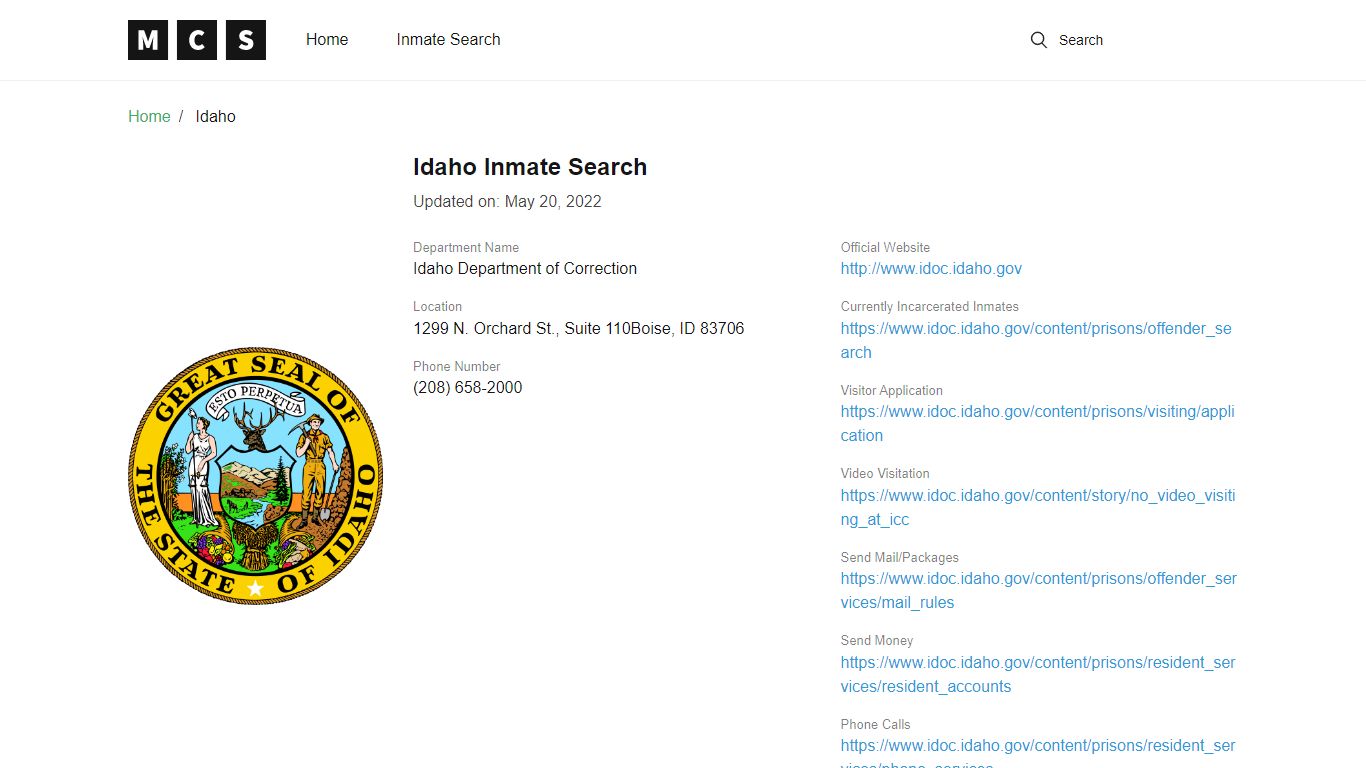 Idaho Inmate Search – Idaho Department of Correction Offender Lookup